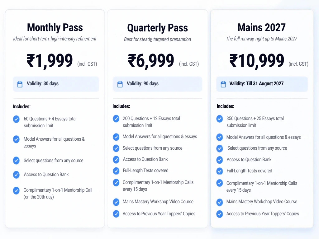 GS/ESSAY Monthly Pass, Quarterly Pass and Mains 2027 evaluation plans